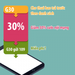 Đăng ký gói cước G30 Viettel giảm 30% phí gọi và nhắn tin nội mạng