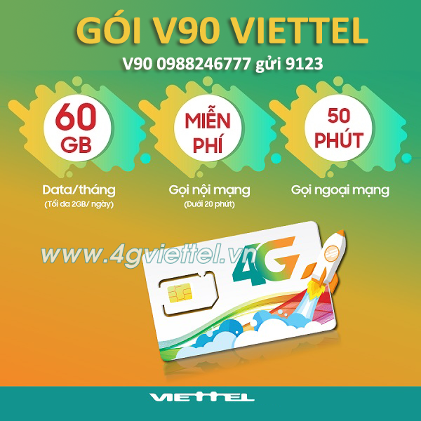 Gói cước V90 Viettel ưu đãi 60GB data, miễn phí gọi nội mạng Viettel không giới hạn