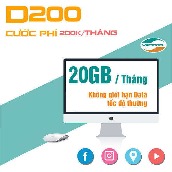 Đăng ký gói cước D200 Viettel cho Dcom chỉ 200.000đ/tháng