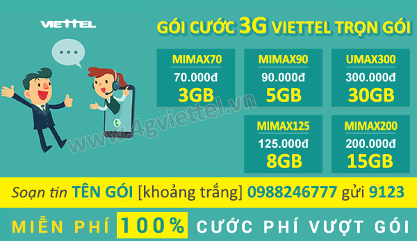 Tổng hợp các gói cước 3G Viettel trọn gói không giới hạn dung lượng