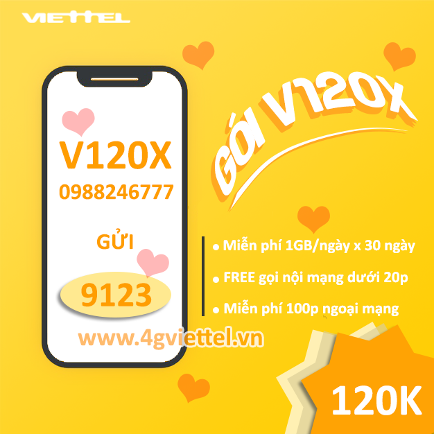 Cách đăng ký gói V120X Viettel nhận ngay 30GB data và gọi thoại không giới hạn