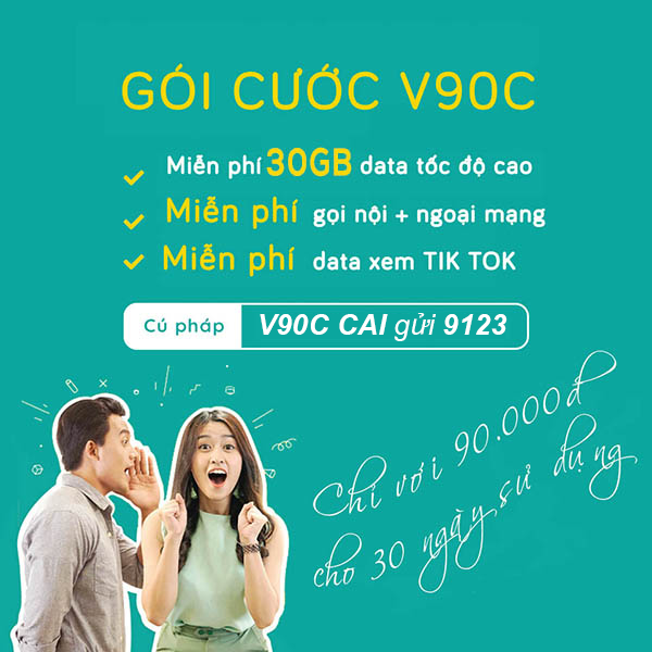 Đăng ký gói V90C Viettel chỉ 90k miễn phí 30GB + gọi thoại