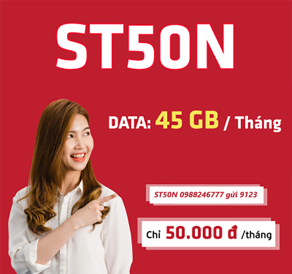 Đăng ký gói cước ST50N Viettel có ngay 45GB data dùng mạng thả ga