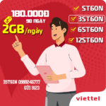 Đăng ký gói 3ST60N Viettel nhận ưu đãi 180GB dùng thả ga 3 tháng