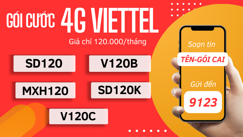 Gói cước 4G Viettel 120k/tháng dùng mạng thả ga không lo về giá