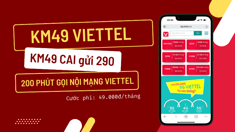 Đăng ký gói cước KM49 Viettel miễn phí 200p gọi nội mạng