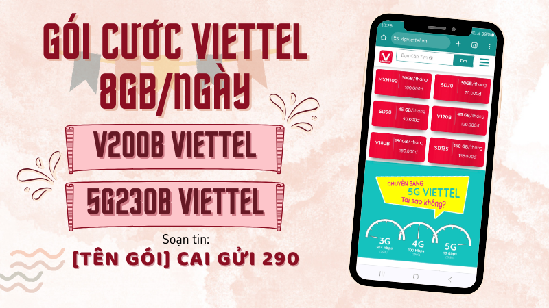 Gói cước Viettel 8GB/ngày dùng mạng cực đã không lo về giá